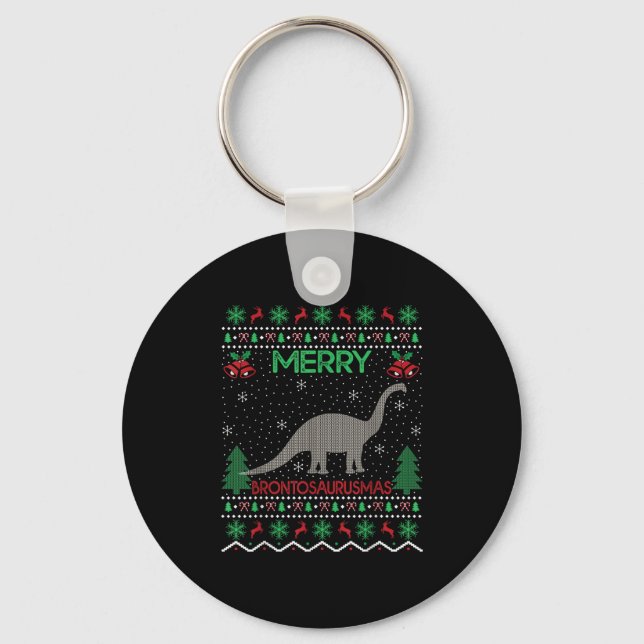 Merry Brontosaurus Xmas Gift Ugly Brontosaurus Chr Nyckelring (Framsida)