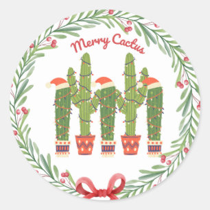 Merry Cactus Round Sticker Runt Klistermärke