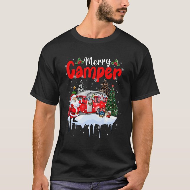 Merry Camper Christmas Santa Camper Camping Truck  T Shirt (Framsida)