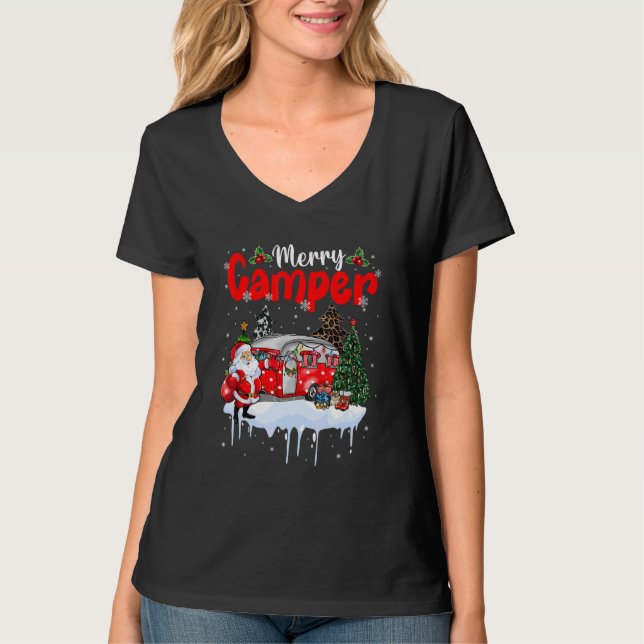 Merry Camper Christmas Santa Camper Camping Truck  T Shirt (Framsida)