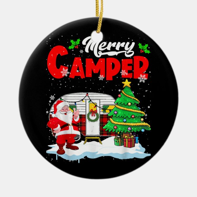 Merry Camper jul Santa Camper Camping Lastbil Julgransprydnad Keramik (Framsidan)