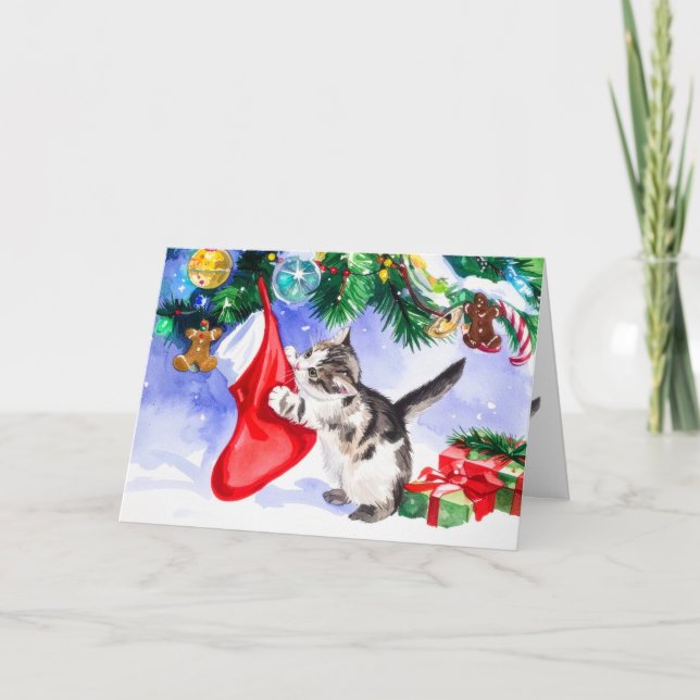Merry Cat-mas Christmas Cute Adorable Kitten Xmas Helgkort (Framsida)