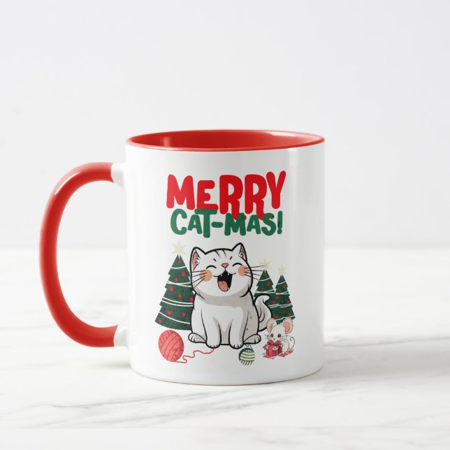 Merry Cat-Mas Coffee Mugg: Adabel Tecknad Cat Mugg (Vänster)