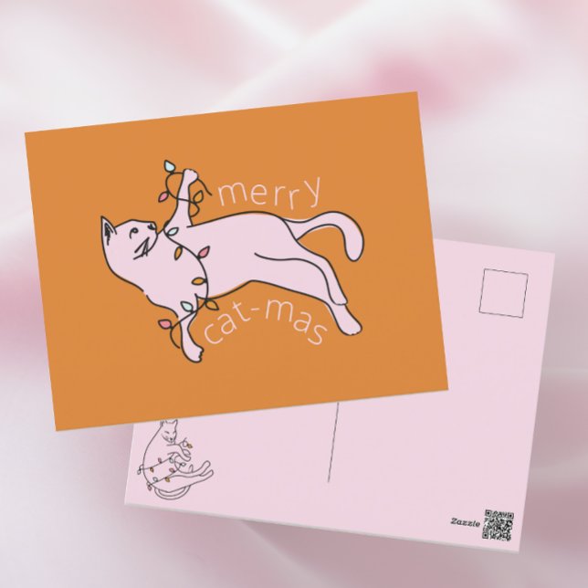 Merry Cat mas Rosa Cat-julljus Helg Vykort (Skapare uppladdad)