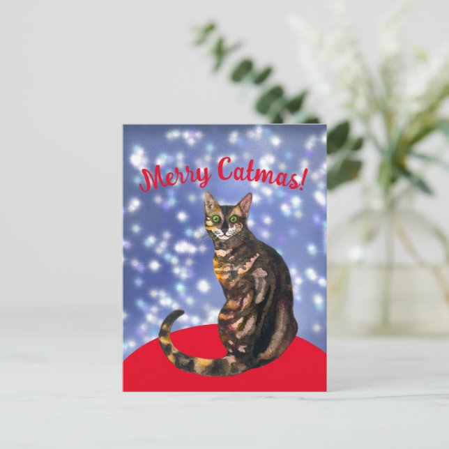 Merry Catmas, bengal cat Postcard Vykort (Stående Fram)