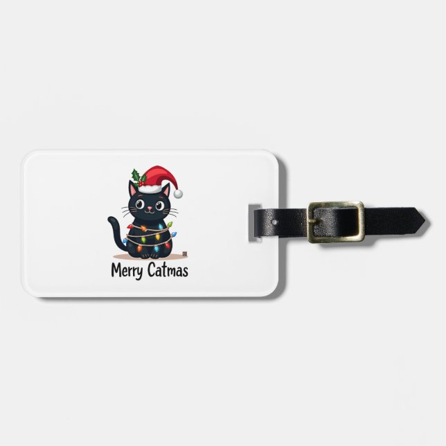 Merry Catmas Black Cat Christmas Light Xmas Family Bagagebricka (Horisontell Framsida)