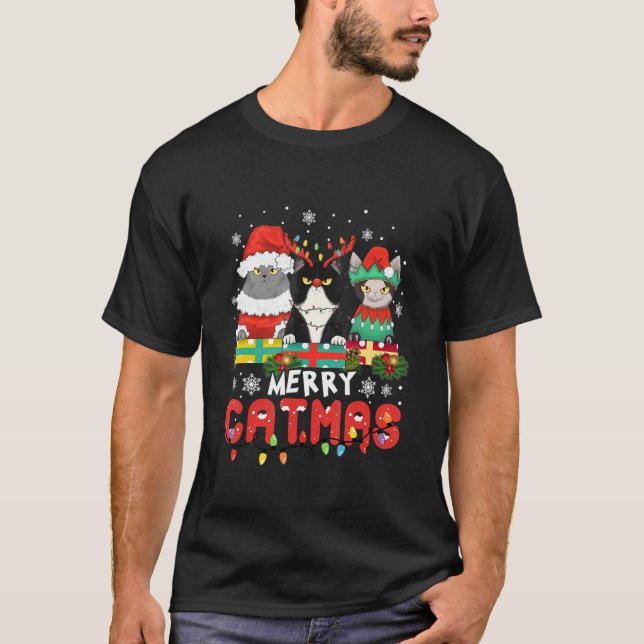 Merry Catmas Cat Christmas Pajamas X-mas Ugly Swea T Shirt (Framsida)