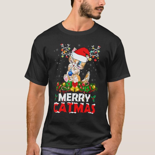 Merry Catmas Cat Christmas Pajamas X Mas Ugly Swea T Shirt (Framsida)