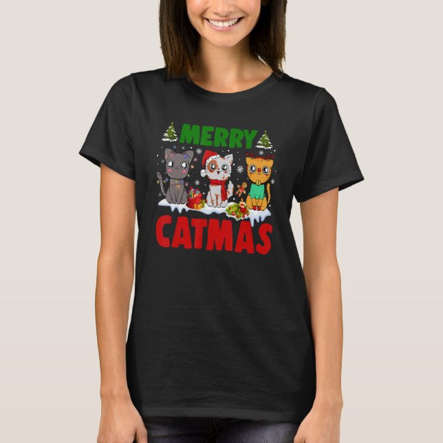 Merry Catmas Cat jul Pajamas X-mas Ugly Swea T Shirt (Framsida)