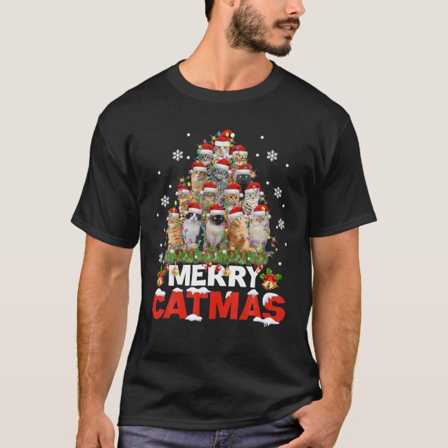 Merry Catmas Cat jul Pajamas X Mas Ugly T Shirt (Framsida)