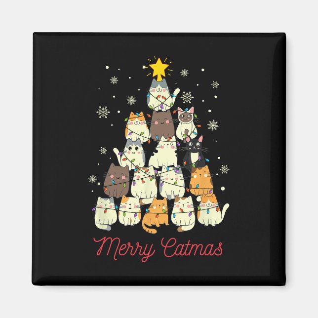 Merry Catmas Cat Julgran Cat Lover Magnet (Framsidan)