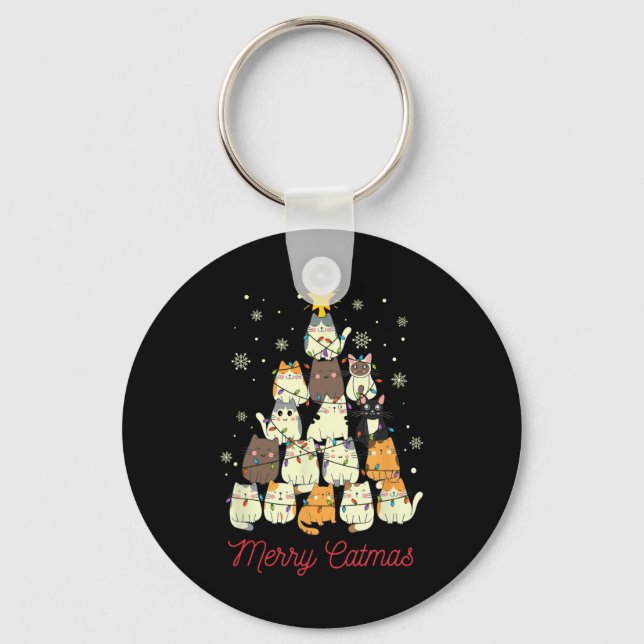 Merry Catmas Cat Julgran Cat Lover Nyckelring (Framsida)