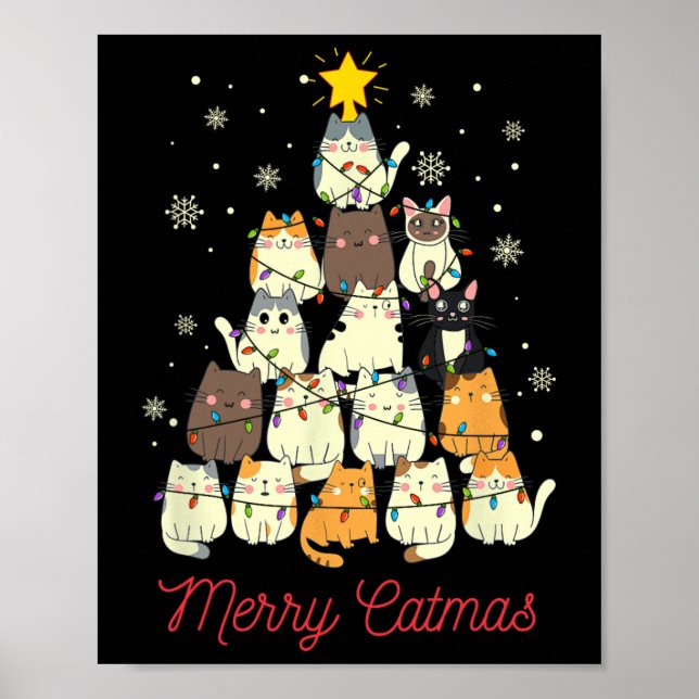Merry Catmas Cat Julgran Cat Lover Poster (Framsidan)