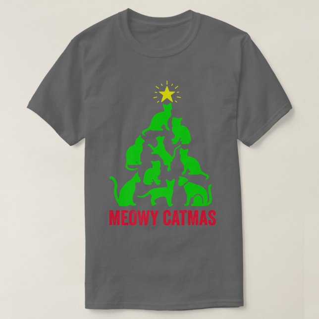 Merry Catmas Cat Julgran T Shirt (Design framsida)