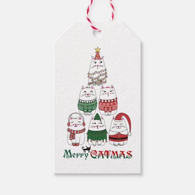 Merry Catmas Cat Lovers Cute Festive Christmas Presentetikett (Framsidan)
