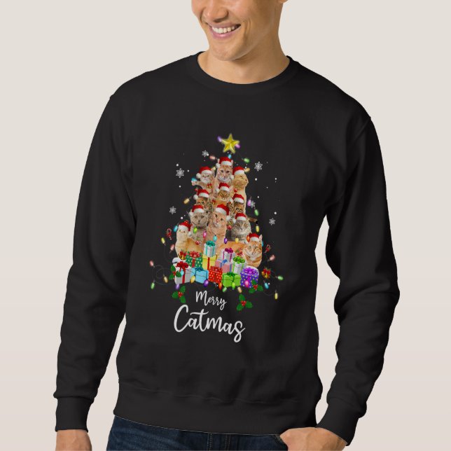 Merry Catmas  Cat Mom Cat Dad Christmas Cat 2 Lång Ärmad Tröja (Framsida)