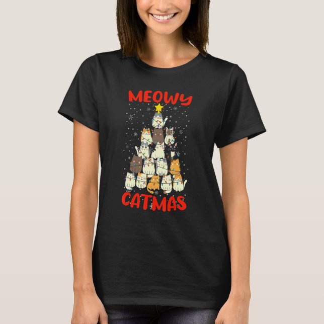 Merry Catmas  Cat Mom Cat Dad Christmas Cat  2 T Shirt (Framsida)