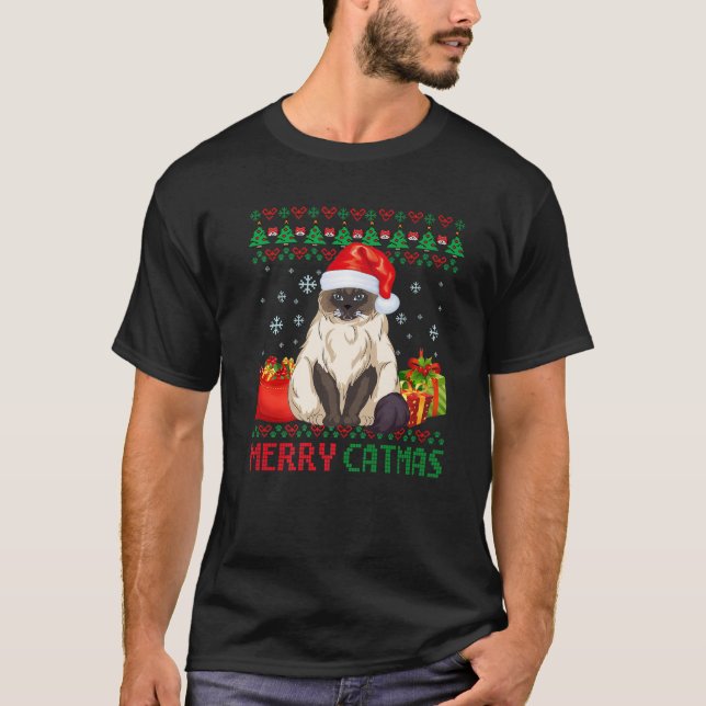 Merry Catmas Cat Ugly Christmas Himalayan Mom Dad T Shirt (Framsida)