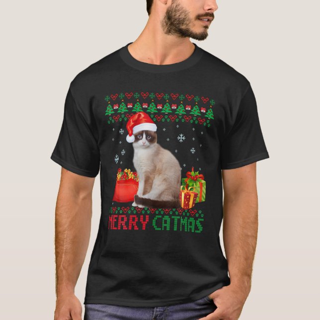 Merry Catmas Cat Ugly Christmas Tonki Mom Dad T Shirt (Framsida)