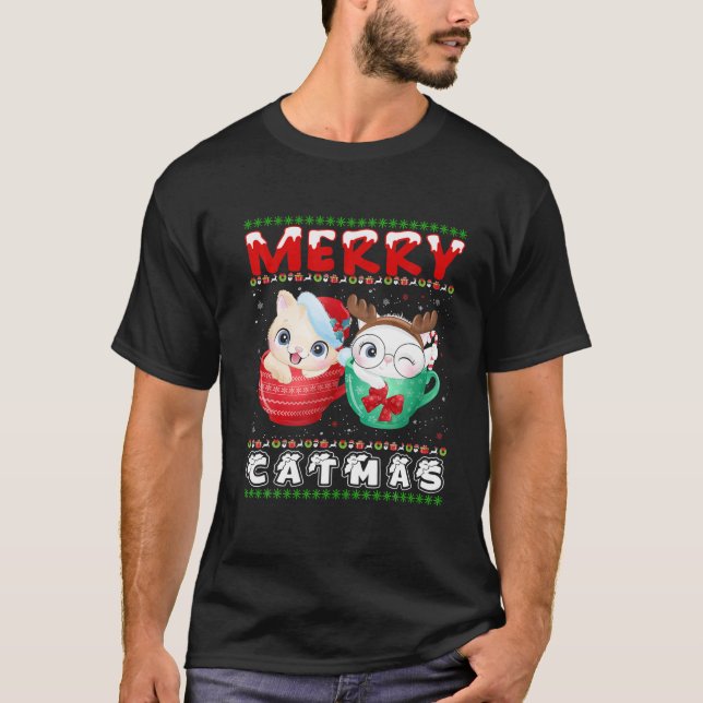 Merry Catmas Cat Ugly Funny Cat jul Cat Kärlek T Shirt (Framsida)