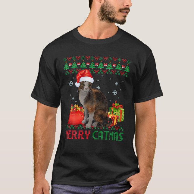 Merry Catmas Cat Ugly jul Abyssinian Mamma Pappa T Shirt (Framsida)