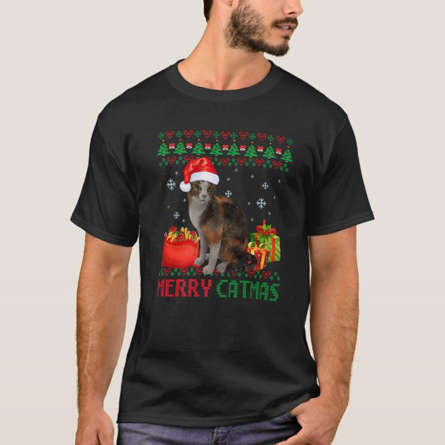 Merry Catmas Cat Ugly jul Abyssinian Mamma Pappa T Shirt (Framsida)