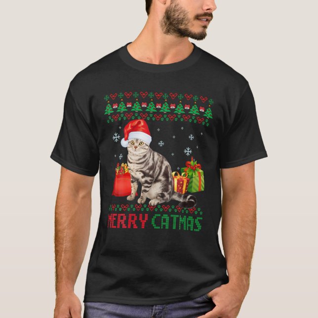 Merry Catmas Cat Ugly jul American Shorthair T Shirt (Framsida)