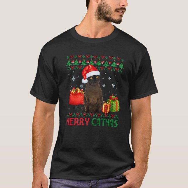 Merry Catmas Cat Ugly jul Bombay Mamma Pappa T Shirt (Framsida)