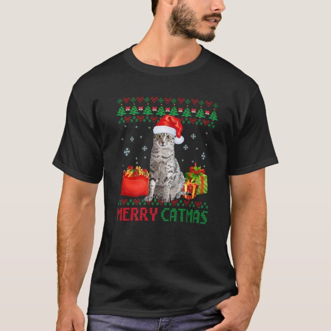 Merry Catmas Cat Ugly jul Egyptian Mau Mamma D T Shirt (Framsida)