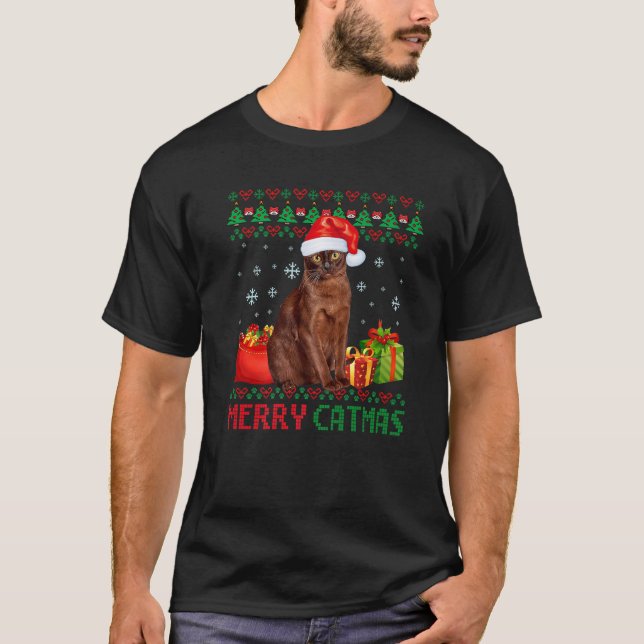 Merry Catmas Cat Ugly jul Havana Brown Mamma D T Shirt (Framsida)
