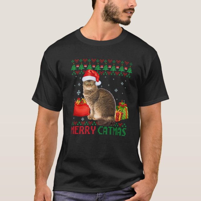 Merry Catmas Cat Ugly jul Laperm Cat Mamma Pappa T Shirt (Framsida)