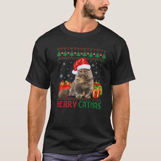 Merry Catmas Cat Ugly jul Munchkin Cat Mamma D T Shirt (Framsida)