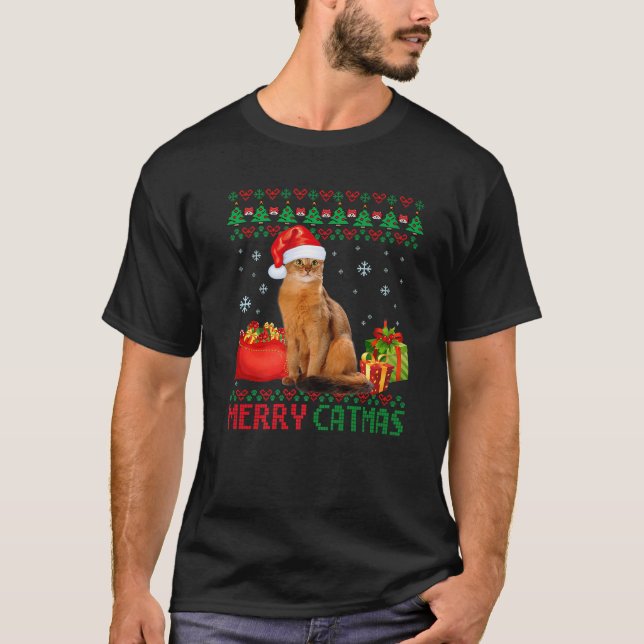 Merry Catmas Cat Ugly jul Somali Catt Mamma Da T Shirt (Framsida)