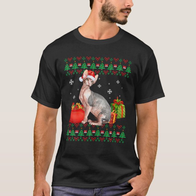 Merry Catmas Cat Ugly jul Sphynx Mamma Pappa T Shirt (Framsida)