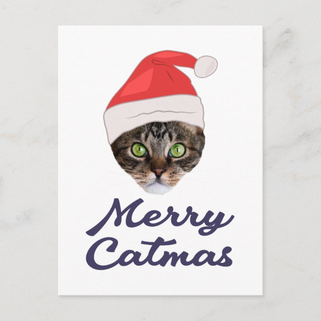 Merry Catmas, Christmas Cat Santa hat Invitation Vykort (Framsida)