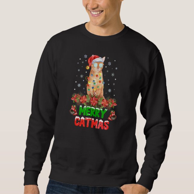 Merry Catmas Cool Cat Lång Ärmad Tröja (Framsida)