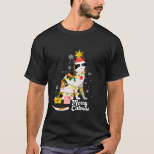 Merry Catmas Cute Cat Funny jul Santa Hat Xm T Shirt