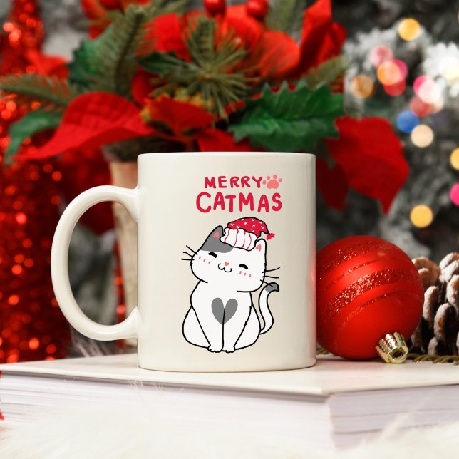 Merry Catmas Cute Cat jul Kaffemugg (Skapare uppladdad)