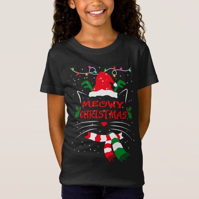 MERRY CATMAS, Cute Cat-julgåva, X-mas-katt T Shirt (Framsida)