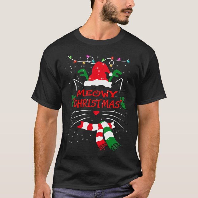 MERRY CATMAS, Cute Cat-julgåva, X-mas-katt T Shirt (Framsida)