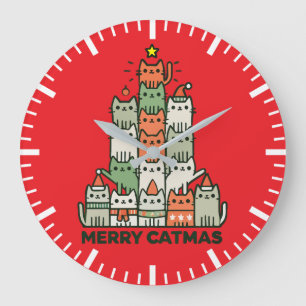 Merry Catmas Cute Cat Julgran Helgdag Stor Klocka