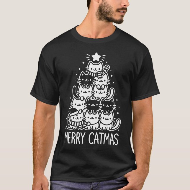 Merry Catmas Cute Cat Julgran Helgdag T Shirt (Framsida)