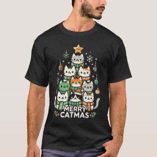 Merry Catmas Cute Cat Julgran Helgdag T Shirt