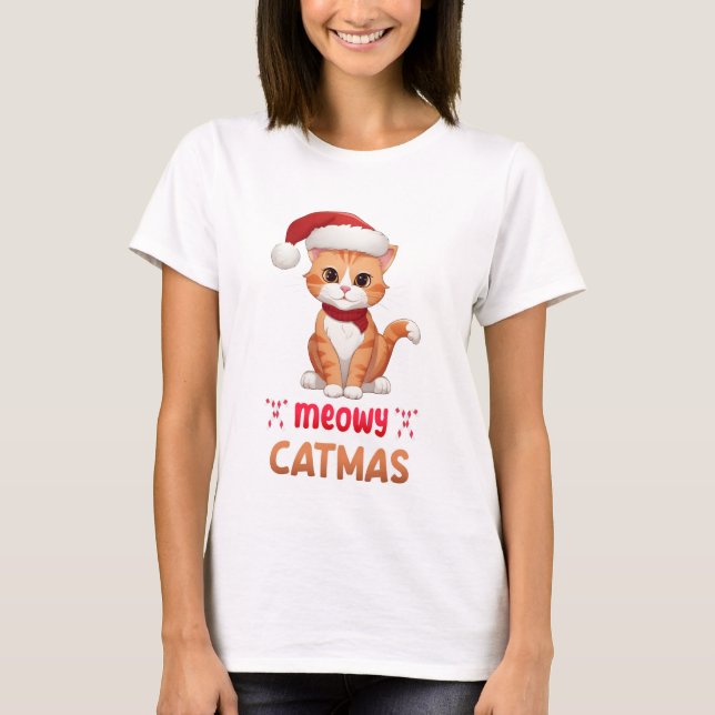 Merry Catmas Cute Djurälskare Julafton Santa Kattu T Shirt (Framsida)