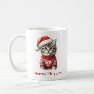 Merry Catmas Cute Tabby Kitten Santa Julafton Kaffemugg
