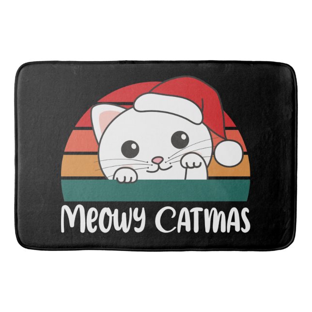 Merry Catmas Funny Cat jul Pun Bath Mat Badrumsmatta (Framsidan)