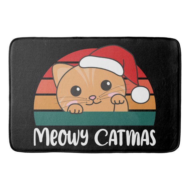 Merry Catmas Funny Cat jul Pun Bath Mat Badrumsmatta (Framsidan)
