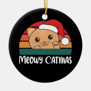 Merry Catmas Funny Cat jul Pun Ceramic Ornam Julgransprydnad Keramik