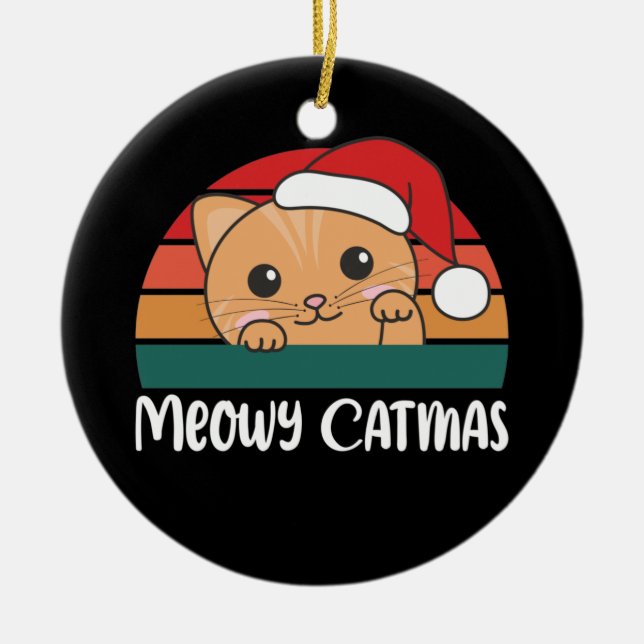 Merry Catmas Funny Cat jul Pun Ceramic Ornam Julgransprydnad Keramik (Framsidan)