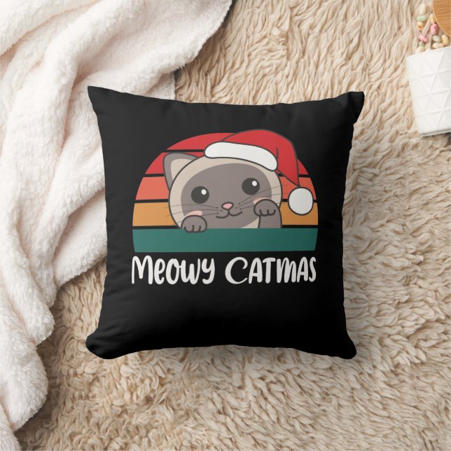 Merry Catmas Funny Cat jul Pun Dekorativ kudde (Filt)